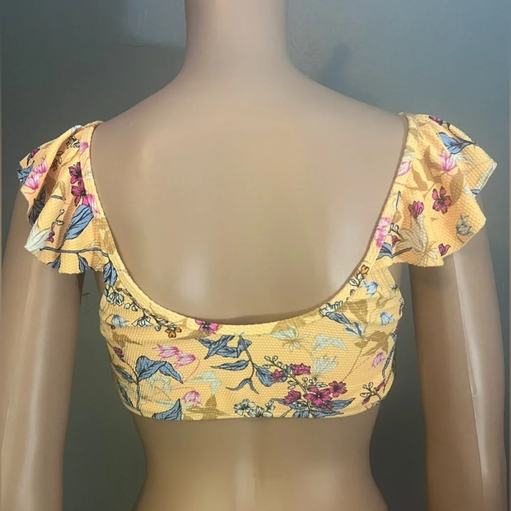California Sunshine Yellow Floral Lace-Up Bikini Top NWT - Picture 3 of 5